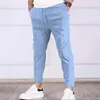 Calça masculina grande altura masculina linho casual lixo pernas retas as calças elásticas da cintura praia de verão praia