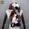 Halsdukar vinter damer ryska kvinnor äkta lång halsduk varm riktig kanin päls ljuddämpare stickad fluffy pompoms naturlig 230818