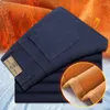 Herrenhosen 2023 Winter warmes lässiges klassisches klassisches Stil Mode Slim Fit Fleece Hosen schwarze blaue Khaki Marke Kleidung