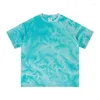 Mäns T-skjortor A2575 2023 Tie-färgade vatten krusningar tvättar gamla axelmonterade våffla t-shirt retro Loose Casual Fashion Märke Kort ärm