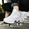 Athletic Outdoor KOFUBOKE LED Deformation Skate Shoes White Unisex Retractable 4 Wheel Sneaker Adults Kids Casual Light Kick Roller Shoes 230818