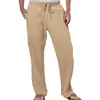 Calça masculina calça calça respirável no verão de perna larga com cintura elástica suave ajuste com groira profunda, bolsos convenientes