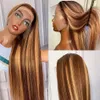 30 32 Zoll Highlight Ombre Straight 13x4 Spitze Frontalperücke Brasilianische Remy menschliches Haar 4/27 farbige Knochen 13x6 Frontfrauen