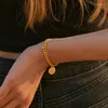 Länkarmband Trend Circular Micro Inlaid Zircon Armband för kvinnor Metal Chunky Chain Justerbar storlek unisex fancy smycken gåva