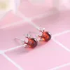 Stud Earrings Simple Luxury Lovely 925 Sterling Silver Studs Earring For Woman With Antler Red Garnet Fashion Jewelry Gift Wedding Party