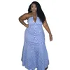 Plus size jurken zomer gestreepte losse halter maxi jurk streetwear casual mouwloze volledige lengte Vestidos dames kleding 2023