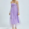 Vestidos casuais fadas malha de lantejoulas de aniversário roxo vestido chique chique em ombros de ombros de manga longa princesa buft estética grunge noite