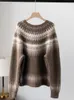 Frauenpullover Frauen Pullover Französisch Retro Jacquard Alpaka Wolle Mischung leichter flauschiger dicker warmer Pullover