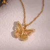 Pendanthalsband 316L Rostfritt stål Openwork Zircon Butterfly Necklace For Women Girl Trend Clavicle Chain Jewelry Gift