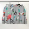 Qrwu Hommes et Femmes Sweatshirts Rhude Marque européenne Peint à la Main Graffiti Imprimer Ample Couple de Jeunes Pull à Capuchon décontracté Navettage Pull en Peluche