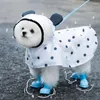 Vêtements pour chiens Imperméable pour chien Motif à pois imperméable Conception d'oreille d'ours avec chapeau Tractable Mignon Chiot Été Toutes les fournitures pour animaux de compagnie