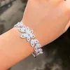 Link Bracelets BeaQueen Fancy Flower Leaf Shape Cubic Zircon Adjustable Bracelet For Ladies Women Bridal Shiny Engagement Wedding Jewelry