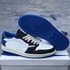 Basketskor Jumpman 1 Low OG X Fragment TS Mens White Military Blue Designer Sports Sneakers With Original Box