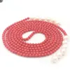 Corre as correntes colar de nó de amarrado de manuseio de suéter de coral vermelho de 4 mm 8-9mm quase redondo pérola para mulheres jóias de moda 50 polegadas