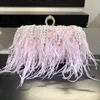 Tassen Echte Struisvogelveren Handtas Parel Kwastje Avondtassen Damestasje Roze Groene Diamanten Clutch Party Messenger Bag