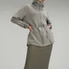 Yoga Damen Athletic Cinch Taille Mantel Revers Lose Top Lange Ärmel Tragen Tunika Rollkragenjacke LU Jacken
