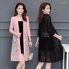 Damen Strick 2023 Sommerfashion Spitze Sonnenschutzmittel Strickjacke Latge Größe lang dünner Mantel Kleid Schal Mesh Klimaanlage Shir