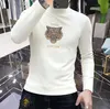 Men's Sweater 2023 Autumn New High Collar Men's Long Sleeve T-shirt with Plush Bottom Sweater Fashion Printed Men's Sweater