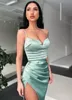 Prom Party Kleid Abendkleider formelle ärmellose Schnüre -up Reißverschluss Neue Custom Mermaid Trompete Satin Flecken geteilt vorne/Seiten Schatz