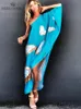 Badmode Groen Boho Gedrukt Off Schouder Kaftan Sexy Bikini Coverups Plus Size Dameskleding Zomer Strandkleding Badpak Cover Up A1015