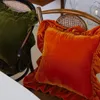 枕の装飾カバー装飾カウチケースビンテージアートフレンチエメラルドオレンジ光沢のある贅沢なベルベットソファ椅子Coussin