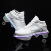 Athlétique En Plein Air KOFUBOKE LED Déformation Skate Chaussures Blanc Unisexe Rétractable 4 Roue Sneaker Adultes Enfants Casual Lumière Kick Roller Chaussures 230818