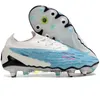 Cadeautasje Kwaliteit voetbalschoenen Phantoms GX Elite SG Metalen onbeweegbare spikes Voetbalschoenen Heren Blauw Zwart Grijs Regenboog Zacht leer Trainers Gebreide voetbalschoenen US 6.5-11