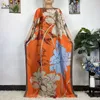 Ethnic Clothing 2023 African Fashion Short Sleeve Colored Pattern Dubai Women Summer Real Silk Soft Printing Loose Tradition Muslim Dress