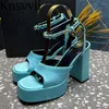 Kobiety super wysokie sandały satynowe obcasy krążkowe kostki klamry buty ślubne buty ślubne Chunky Summer Platform Woman 118