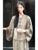 Ethnic Clothing 2023 Chinese Improved Cotton Linen Vintage Dress Set Summer Button Loose Top Retro Mid Length Half Skirt Qipao Two Piece