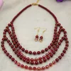 Necklace Earrings Set Ethnic Style Dark Red Shell Simulated-pearl Round 6mm 8mm Beads Chain Dangle Women Jewelry 20inch B3104