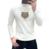 Men's Sweater 2023 Autumn New High Collar Men's Long Sleeve T-shirt with Plush Bottom Sweater Fashion Printed Men's Sweater