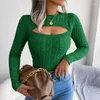 Kadın Sweaters Sıradan Sonbahar ve Kış Moda Katı Yuvarlak Boyun Külot Konforlu Hollow Fried Hamur Twists Uzun Kollu Sweater