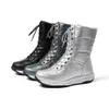 Bottes Fashion Femmes Hiver Bottes Bottes imperméables Faussettes non glissantes Bottes de neige Soueurs à semelle douce Chaussures de fourrure Black Silver Grey