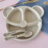 Bowls Wheat Straw Training Plate Baby Bowl/spoon/fork Feeding Tableware Set Cartoon Bear Kids Dishes Eating Dinnerware Tools