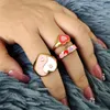 Wedding Rings Cute Girls Pink Crystal Enamel Jewelry Yin Yang Butterfly Flower Love Ring 2023 Fashion Party Girlfriend Gift