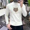 Men's Sweater 2023 Autumn New High Collar Men's Long Sleeve T-shirt with Plush Bottom Sweater Fashion Printed Men's Sweater