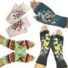 Five Fingers Gloves Quality Handmade Knitted Women s Winter Autumn Flowers Fingerless Black Mittens Warm Woolen Embroidery 230818