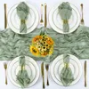 Bordslöpare 1 st Sage Green Cheesecloth Table Runner med 8 stycken servetter romantiska bröllopsboho duk för baby brudduschparty dekor 230818