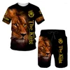 Herren-Tracksuits 3D gedruckt heftiger Löwen Sportswear T-Shirt Shorts Set O-Neck kurzärmelig coole zweiteilige zweiteilige T-Shirt-Shorts