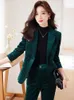 Women's Two Piece Pants Autumn Winter Blue Green Black Women Pant Suit Office Ladies Business Work Wear Formal Blazer And Trouser 2 Set