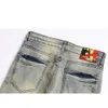 Style Punk Blue Multi Pocket Slim Fit Elastic Printing and Dyeing Small Straight Sleeve Men's Jeans 3367 Size 29-38