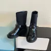 Yeni siyah deri ayak bileği chelsea botları platform kayma yuvarlak düz patik tıknaz yarım boot lüks tasarımcı yüksek üst ayakkabılar kadın şövalye botları boyutu35-40