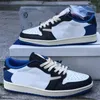 Basketskor Jumpman 1 Low OG X Fragment TS Mens White Military Blue Designer Sports Sneakers With Original Box