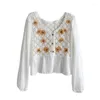 女性のセーター刺繍かぎ針編み2023年春夏2023年のシフォン長袖の女性トップシャツ