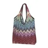 Sacchi per la spesa moderna geometrica blu-ish da donne portatili di generi alimentari di grande capacità astratti a zigzag boho shopper tote