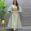 Etnische kleding Midden -Oosten verkoopt moslim dames Arabische Dubai Stripe Bronzing Lace Rhinestones Robe Abaya Avondjurk
