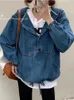 女性のパーカーディープタウン韓国ファッション特大のクロップド女性ハラジュクヴィンテージデニムスウェットシャツ春秋ルーズカジュアルトップコート