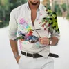 Casual shirts voor heren tropische Hawaiiaanse vogel met bloem voor mannen 3D print lange mouw dierenhemd strand vakantie