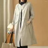 Kvinnors jackor Öppna Packet Jacket Solid Color Trench Coat Stylish Plus Size Coats For Women Loose Fit Colors Pockets Fall